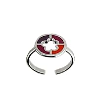 Sterling Silver round orange, lilac and pink enamel open flower open ring. Only for teenagers 13 and older.