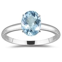 0.75 Cts Aquamarine Solitaire Ring in 14K White Gold-10.0
