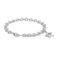 6 3/4 In Sterling Silver Pink Sapphire Star Charm Bracelet For Girls