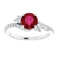 Swirl 1 CT Ruby Engagement Ring 14k White Gold, Twisted Red Ruby Ring, Bypass Genuine Ruby Diamond Ring, July Birthstone Ring, 15th Anniversary