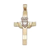 14k Two Tone Gold Irish Claddagh Celtic Trinity Knot Religious Faith Cross Pendant Necklace Jewelry Gifts for Women