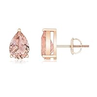 ANGEL SALES 1.00 Ct Pear CZ Peach Morganite Solitaire Stud Earrings For Girls & Women's 14K Rose Gold Finish