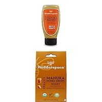 Bundle - Wedderspoon Raw Premium Manuka Honey KFactor 16 Squeeze Bottle (12 Oz) and Manuka Honey Drops, Honey & Echinacea (4 Oz)