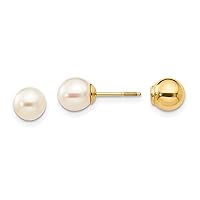 14K Reversible 3.75 4mm Freshwater Cultured Pearl Gold Bead Stud Earrings