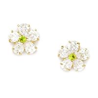 14k Yellow Gold August Green CZ Cubic Zirconia Simulated Diamond Flower Screw Back Earrings Measures 9x9mm Jewelry for Women
