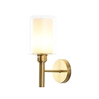 Indoor Decorative Wall Lights, Nordic Minimalist Copper Wall Sconce,Wall Lamp with Double Glass Lampshade, Bedside Reading Lamp, Wall Wash Light for Living Room Bedroom Hallway Study Room Aisle