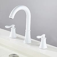 Faucets,Water-Tap,Brass Polished Mounted Square Bathroom Sink Faucets, 3 Holes Hot and Cold Water Taps, Double Handles Basin Faucets,High Arc High Flow/White