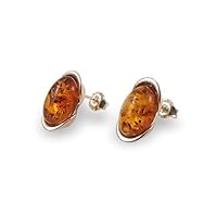 Silver amber earrings for women, Amber stud earrings, Beautiful stone Amber earrings, Birthday gift for Her, Gift for Mother