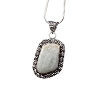 925 Sterling Silver Beautiful Blue Amazonite Gemstone Pendant With Chain Jewelry