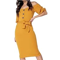Mustard Button Front Dress