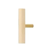 Round Furniture Handles Long Wooden Pulls with Brass Base, 70mm T-Shape Hardware Cabinet Handles Woodcraft Door Pulls Replacement (Beige) HH240117094
