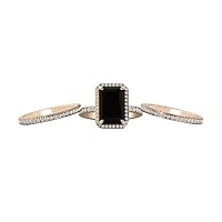 10k Vintage Emerald Cut Black Onyx Engagement Ring Set 4.5 CT Rose Gold Black Onyx Wedding Ring Set 3pc Bridal Ring Set Anniversary Ring Set