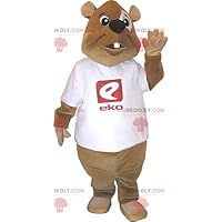 Brown beaver REDBROKOLY Mascot with a white t-shirt