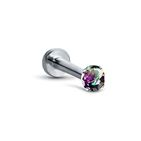 Titanium Labret Monroe Ear Cartilage Threadless Push Pin Nose Stud Prong Set CZ Choose Your Color, Size & Gauge