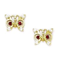 14k Yellow Gold January Red CZ Cubic Zirconia Simulated Diamond Butterfly Angel Wings Screw Back Earrings Measures 7x9mm Jewelry for Women