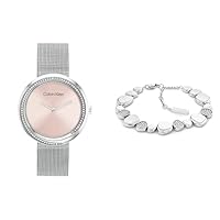 Calvin Klein Women's Quartz Stainless Steel Silver Mesh Bracelet Watch with Silver Chain Bracelet