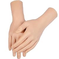 ZHY Realistic Silicone Male Hand Life Size Male Model Hand for Showing Jewelry Nail Art Practice Halloween Costume Prosthetics with Acrylic Nails (Wheat, A Pair Hand-with Skeleton)