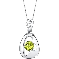 1.00 CT Round Cut Created Green Peridot Solitaire Pendant Necklace 14k White Gold Over