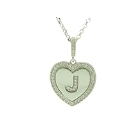 925 Sterling Silver Finish White Sapphire Micro Pave Initial J Heart Charm Pendant