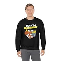 60s cartoon Rocky and Bullwinkle Unisex Heavy Blend™ Crewneck Sweatshirt Gildan 18000. Black sweater for under $50