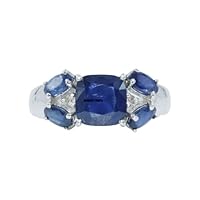 Statement Rings for woman Girls 92.5 Silver September Birthstone Diamond Blue Sapphire band 7x7 mm