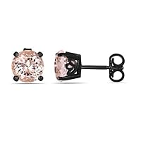 ANGEL SALES 1.00 Ct Round CZ Peach Morganite Solitaire Stud Earrings For Girls & Women's 14K Black Gold Finish