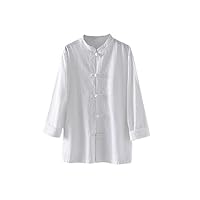 Casual Chinese Blouse Long Sleeve Shirts Tops Cotton Linen Chinese Qipao Frogs Shirt