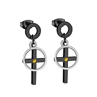 Stainless Steel Cross Stud Dangle Earrings with Real Mustard Seed Charms Christian Jewelry Gifts for Women ZY005 (Silver, Black, Gold, Rose Gold for Option)