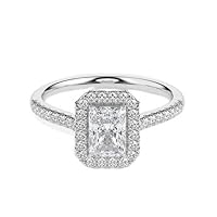 Riya Gems 3 CT Radiant Diamond Moissanite Engagement Ring Wedding Ring Eternity Band Vintage Solitaire Halo Hidden Prong Setting Silver Jewelry Anniversary Promise Ring Gift