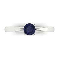 0.6 ct Round Cut Solitaire Simulated Blue Sapphire Classic Anniversary Promise Engagement ring 18K white gold for Women