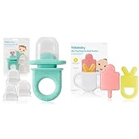 Frida Baby Push Pop Feeder, Baby Fruit Feeder + 4-in-1 Teether Teething Toy | 100% Food-Grade Silicone Food Pacifier & Teether Toy for Baby 0-6, 12, 18 Months Infant
