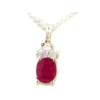 Luxury Ladies Pendant 925 Sterling Silver Genuine Natural Ruby & Opal – Ideal for Christmas, Birthday, Anniversary or Mothers Day Gift