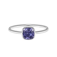 Solitaire Cushion Cut 0.75 CTW Multi Gemstone 925 Sterling Silver Ring