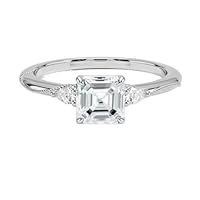 1 CT Asscher Cut Prong Setting Engagement Ring Anniversary Wedding Ring Promise Gifts for Her Three Stone Moissanite Ring Milgrain