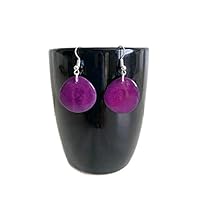 Tagua Earrings in Purple, Vegetable Ivory Dangle Earrings TAG272, Organic Earrings, Purple Tagua Nut Earrings
