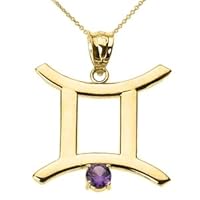 Yellow Gold Gemini Zodiac Sign June Birthstone Pendant Necklace - Pendant/Necklace Option: Pendant Only