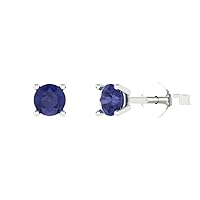 0.20 ct Brilliant Round Cut Solitaire Simulated Tanzanite Pair of Stud Everyday Earrings 18K White Gold Butterfly Push Back