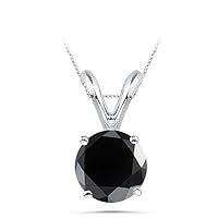 4.00 Cts AA Round Black Diamond Solitaire Pendant in 14K White Gold