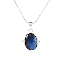 Sterling Silver 925 Natural Oval Blue Fire Labradorite pendant Small Delicate Handmade necklace