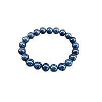 Unisex gem blue sapphire8mm round smooth beads stretchable 7 inch bracelet for men,women-Healing, Meditation,Prosperity,Good Luck Bracelet #Code - stbr-04167