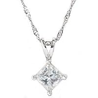 P3 POMPEII3 1/2ct Princess Cut Real Diamond Solitaire Pendant Necklace 14k White Gold New