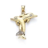 14k Yellow Gold Diamond Accent 2 Dolphins Pendant Necklace Jewelry for Women