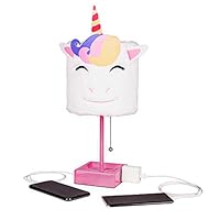 Table Lamp Cute Unicorn Plush Shade Desk Lights for Gifts with 2 USB Charging Ports and 1 Power Outlet for Bedroom Reading & Living Room