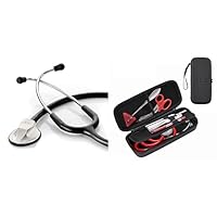 ADC Adscope Model 615 Black Platinum Sculpted Clinician Stethoscope with Tunable AFD Technology and Small Black Medic Case