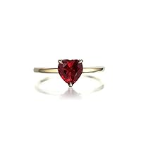 Thegoldencrafter 1.50 Carat Heart Cut Garnet Ring Solitaire Wedding & Engagement Ring 14K Yellow Gold Plated