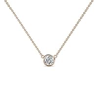 Round Lab Grown Diamond (3mm to 5.8mm) Bezel Set Womens Solitaire Pendant Necklace (0.10 ct to 0.74 ct) 14K Rose Gold with Gold Chain