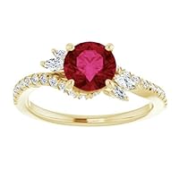 Swirl 1 CT Ruby Engagement Ring 14k Gold, Twisted Red Ruby Ring, Bypass Genuine Ruby Diamond Ring, July Birthstone Ring, 15th Anniversary