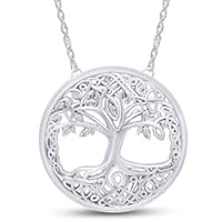 Round Cut Diamond Simulated Tree Life Pendant Necklace 14K White Gold Plated