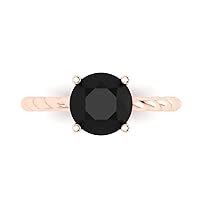 1.95ct Round Cut Solitaire Rope Twisted Knot Genuine Natural Black Onyx Classic Statement Ring 14k Pink Rose Gold for Women
