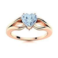 Aquamarine Heart Shape 6.00mm Solitaire Promise Ring | Sterling Silver 925 With Rhodium Plated | A Promise Heart Shape Ring For Womans And Girls Wear Everyday